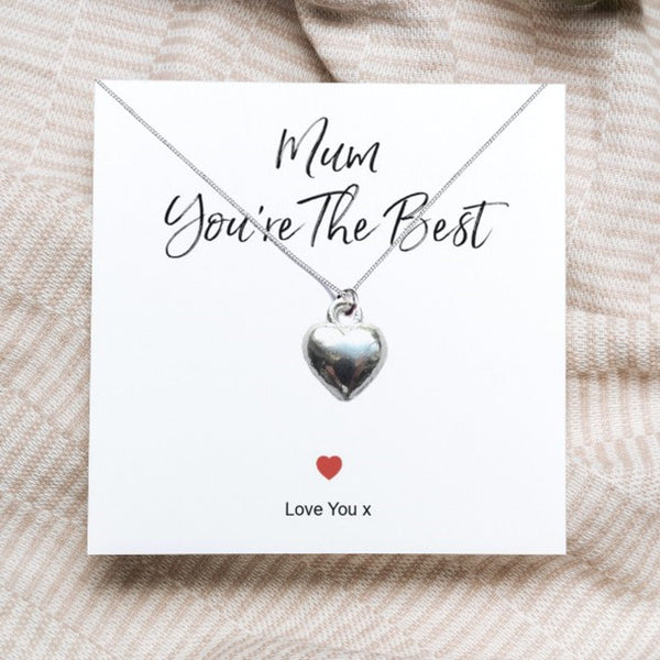 Mum You're The Best Sterling Silver Chain Heart Necklace & Gift Card