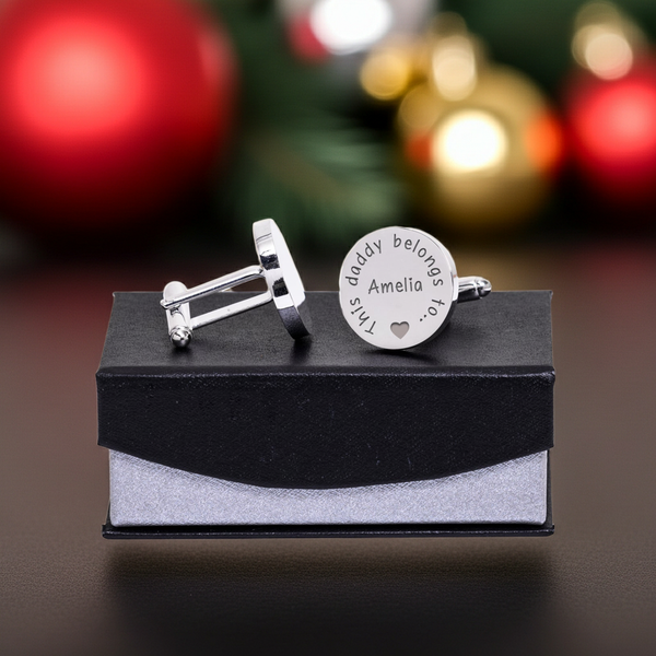 Personalised This Daddy Belongs To Cufflinks Silver Finish