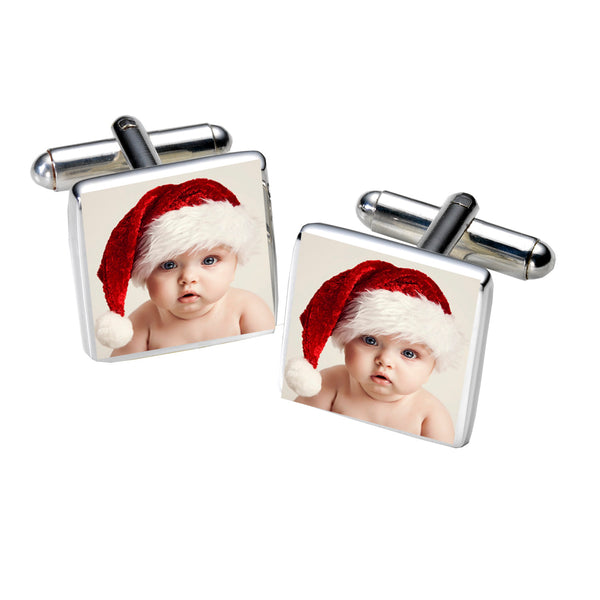 Personalised Photo Upload Christmas Cufflinks Silver Finish