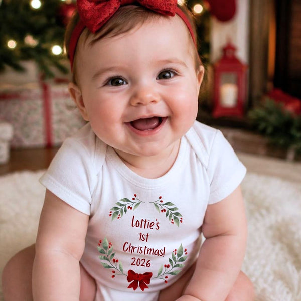 Personalised 1st Christmas Red Bow Baby Gift Box - Teddy & Vest