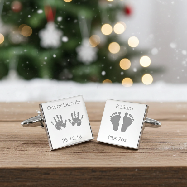 Personalised Hands and Feet New Baby Square Cufflinks
