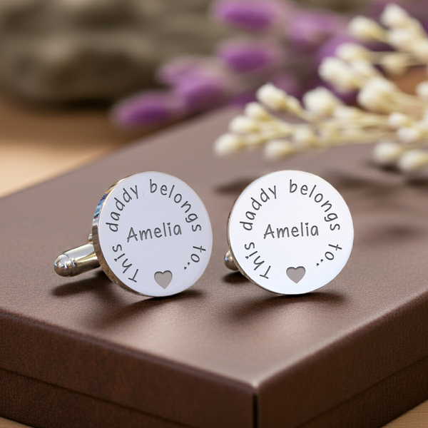 Personalised This Daddy Belongs To Cufflinks Silver Finish