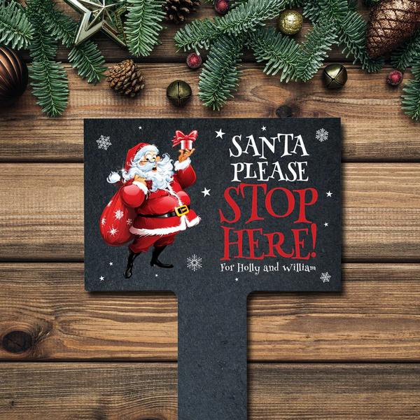 Personalised Cartoon Santa Please Stop Here slate Sign