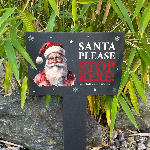 Personalised Traditional Santa Please Stop Here slate Sign