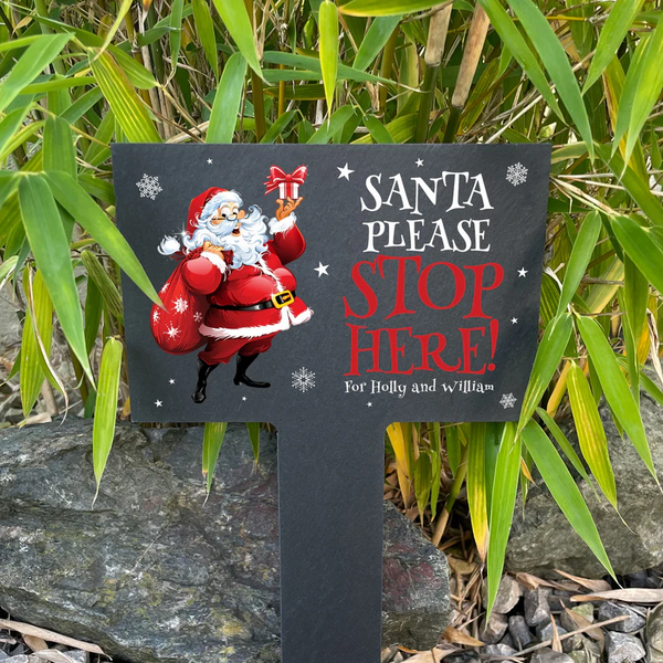Personalised Cartoon Santa Please Stop Here slate Sign
