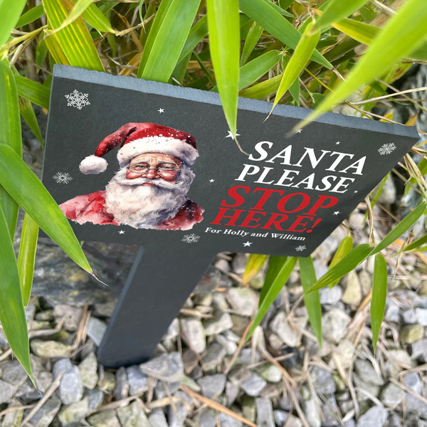 Personalised Traditional Santa Please Stop Here slate Sign