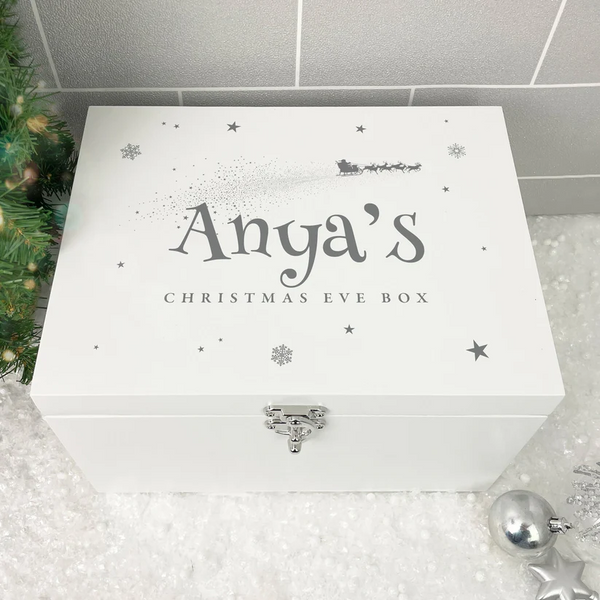 Personalised White Wooden Santa Sleigh Christmas Eve Box