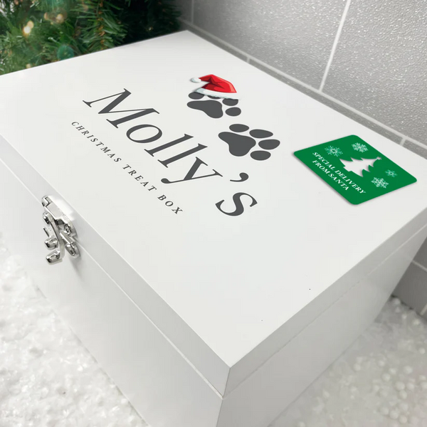 Personalised White Wooden Santa Hat Paws Pet Christmas Eve Box