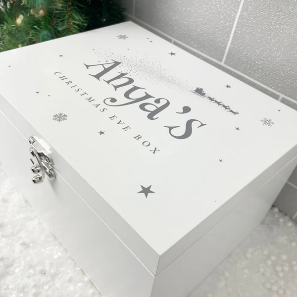 Personalised White Wooden Santa Sleigh Christmas Eve Box