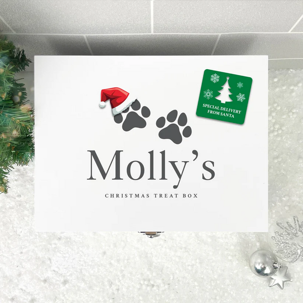 Personalised White Wooden Santa Hat Paws Pet Christmas Eve Box