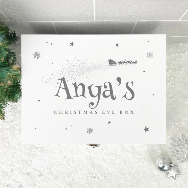 Personalised White Wooden Santa Sleigh Christmas Eve Box