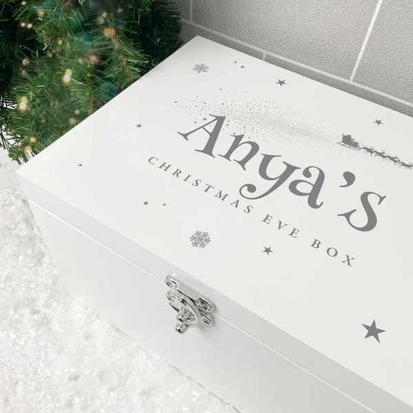Personalised White Wooden Santa Sleigh Christmas Eve Box