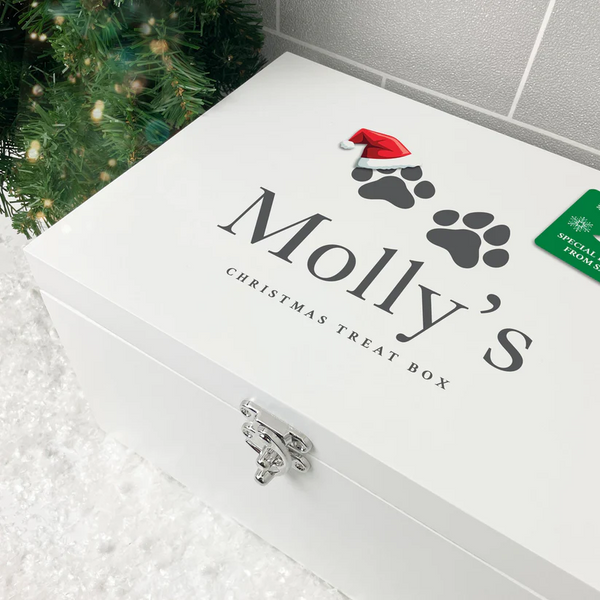 Personalised White Wooden Santa Hat Paws Pet Christmas Eve Box