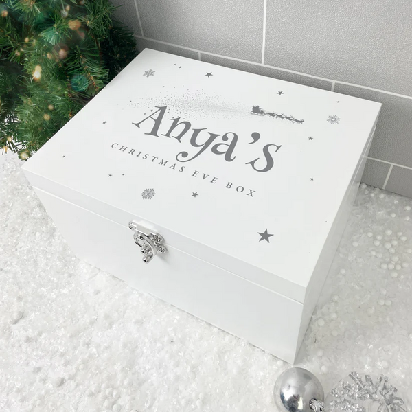 Personalised White Wooden Santa Sleigh Christmas Eve Box