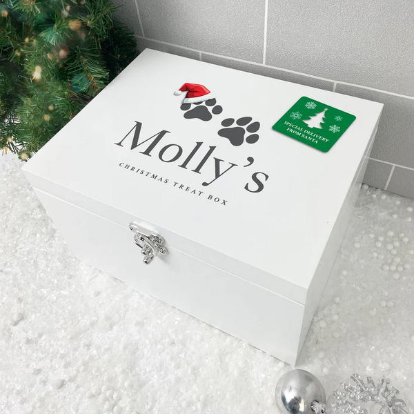 Personalised White Wooden Santa Hat Paws Pet Christmas Eve Box
