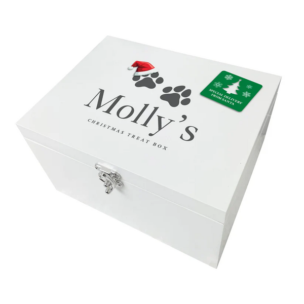 Personalised White Wooden Santa Hat Paws Pet Christmas Eve Box