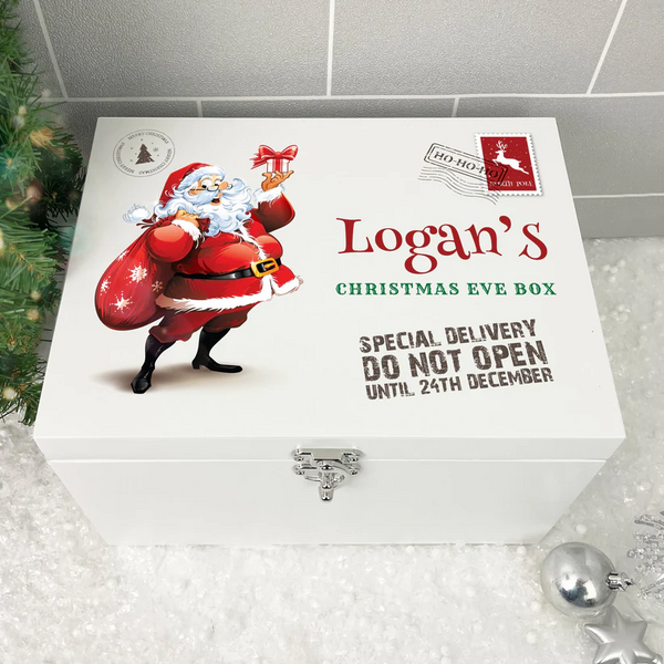 Personalised White Wooden Santa Christmas Eve Box
