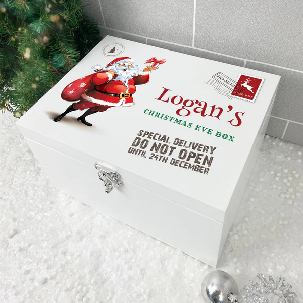 Personalised White Wooden Santa Christmas Eve Box