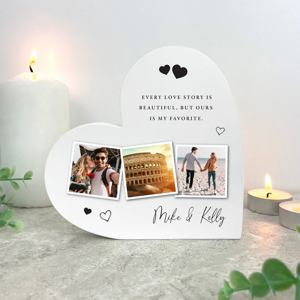 Personalised Couples Multi Photo White Heart Armament