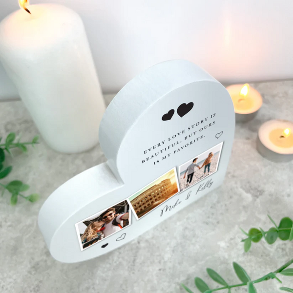 Personalised Couples Multi Photo White Heart Armament