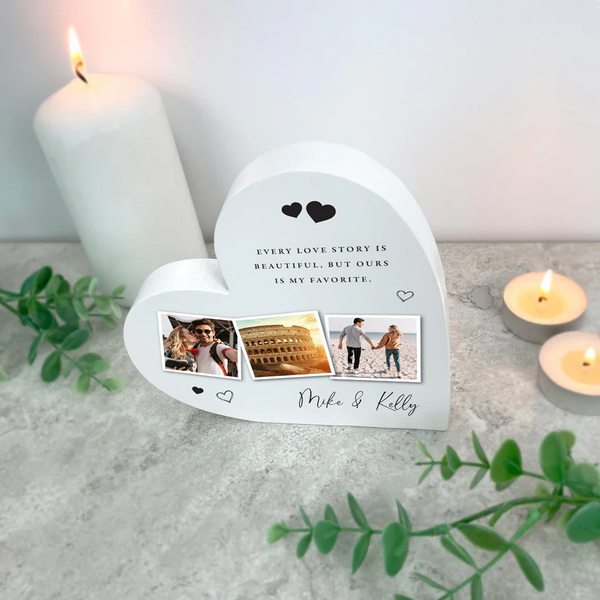 Personalised Couples Multi Photo White Heart Armament