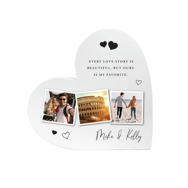 Personalised Couples Multi Photo White Heart Armament