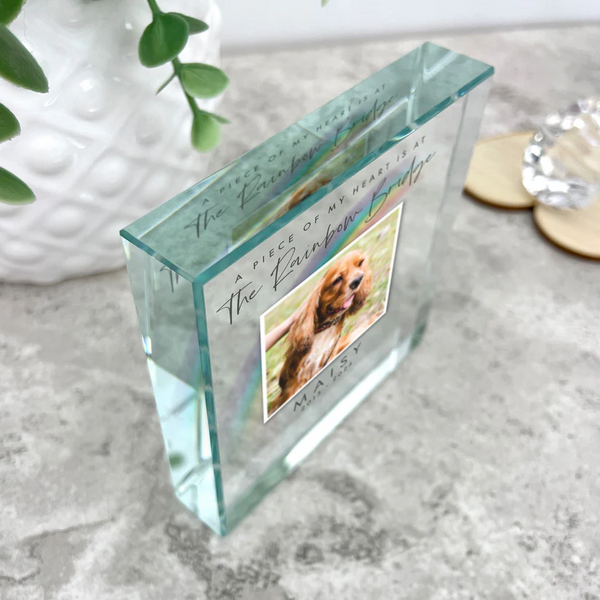 Personalised Pet Memorial Rainbow Bridge Photo Upload Crystal Token
