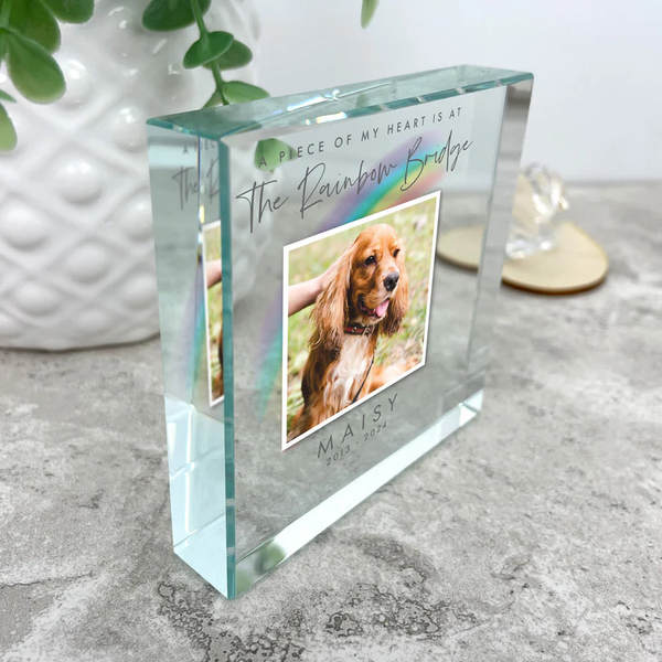 Personalised Pet Memorial Rainbow Bridge Photo Upload Crystal Token