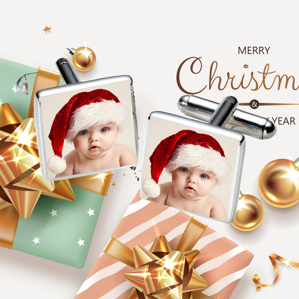 Personalised Photo Upload Christmas Cufflinks Silver Finish