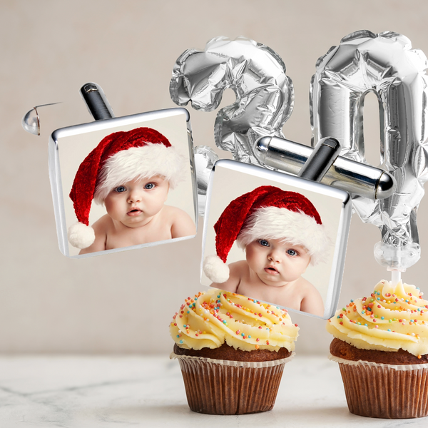 Personalised Photo Upload Christmas Cufflinks Silver Finish