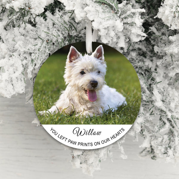 Personalised Paw Prints On Our Hearts Photo Upload Hanging Decoration