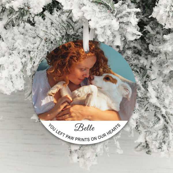 Personalised Paw Prints On Our Hearts Photo Upload Hanging Decoration