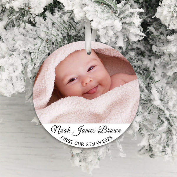 Personalised Double Side First Christmas Photo Upload Hanging Decoration