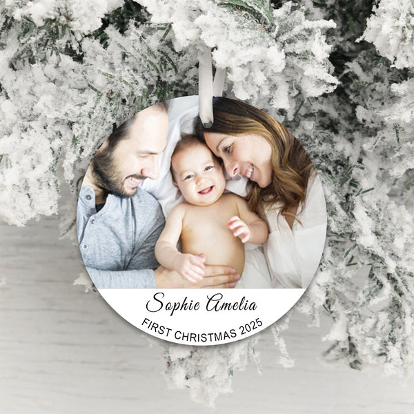 Personalised Double Side First Christmas Photo Upload Hanging Decoration