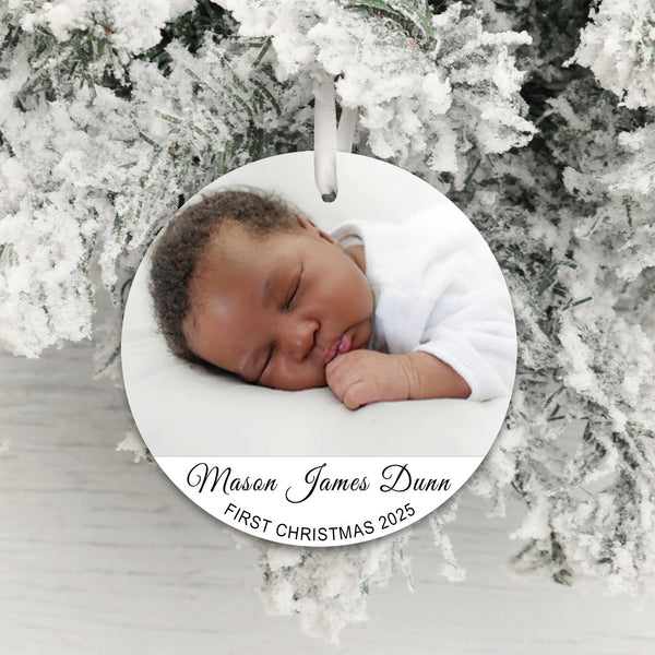 Personalised Double Side First Christmas Photo Upload Hanging Decoration