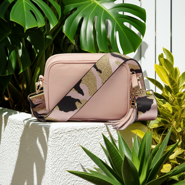 Personalised Elie Beaumont Cross Body Pink Leather Bag with Choice of Strap