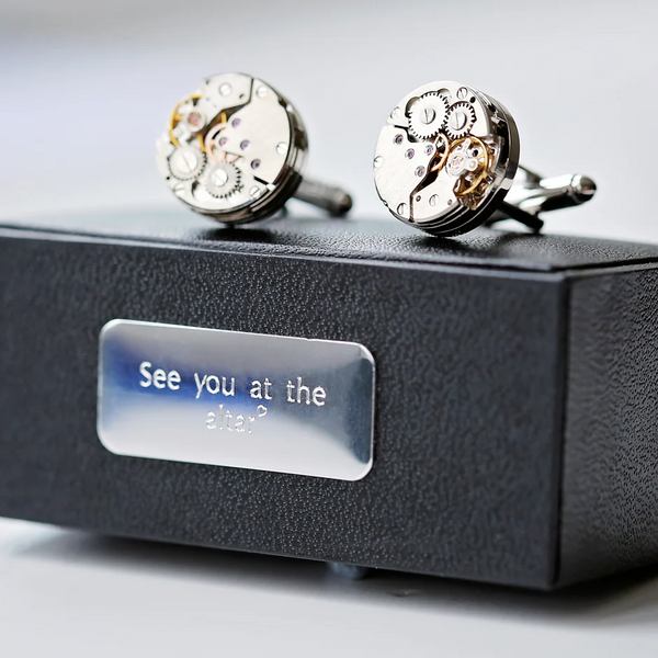 Personalised Stainless Steel Engraved Gear Movement Cufflinks