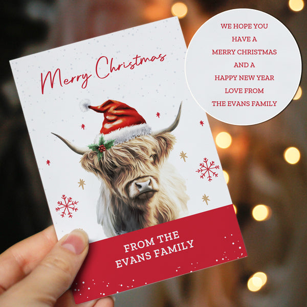 Personalised Highland Cow Pack of 10 Christmas Cards