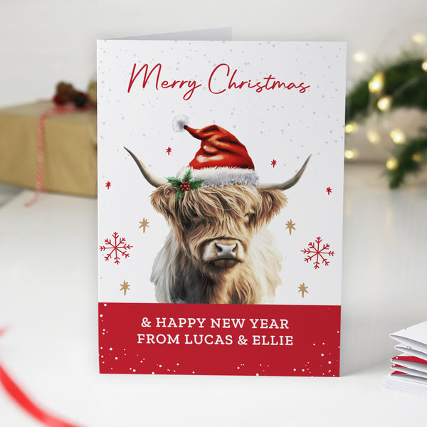 Personalised Highland Cow Pack of 10 Christmas Cards