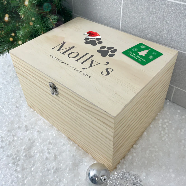 Personalised Santa Hat Paws Pet Christmas Eve Box