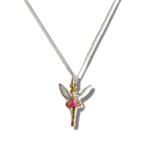 Girls Pink Fairy Sterling Silver Chain Necklace