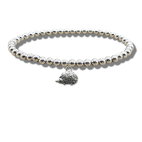 Silver Plated Hedgehog Charm & Silver Beaded Bracelet