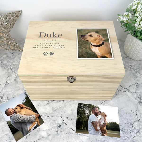 Personalised Wooden Sketch Pet Photo Upload Memorial Keepsake Box