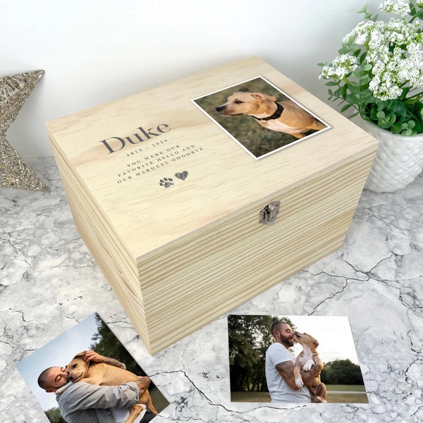 Personalised Wooden Sketch Pet Photo Upload Memorial Keepsake Box