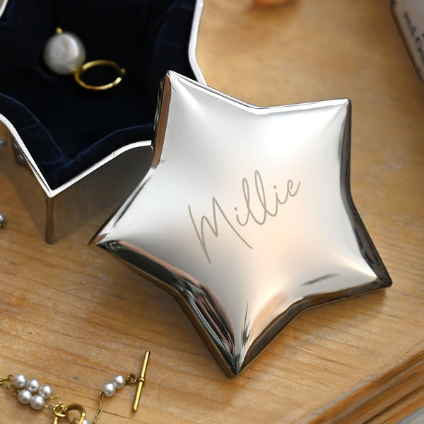 Personalised Engraved Name Nickel Plated Star Trinket Box