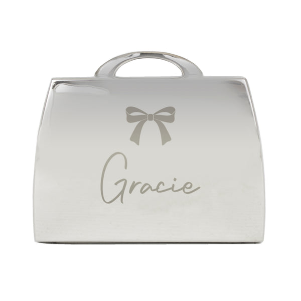 Personalised Bow Handbag Nickel Plated Compact Mirror
