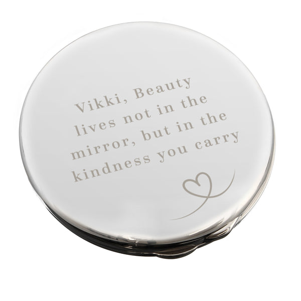 Personalised Heart Round Nickel Plated Compact Mirror