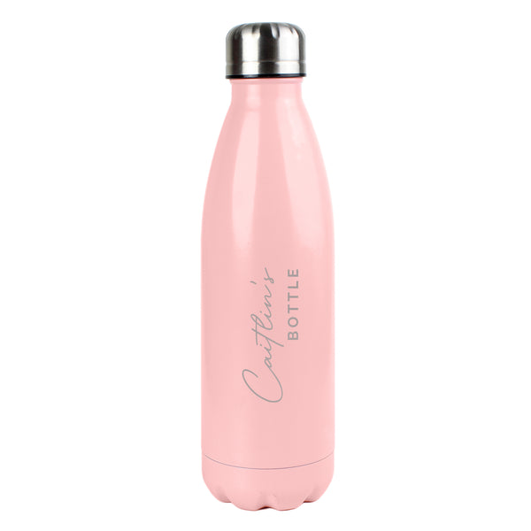 Personalised Two Lines Pink Metal Insulated Drinks Bottle