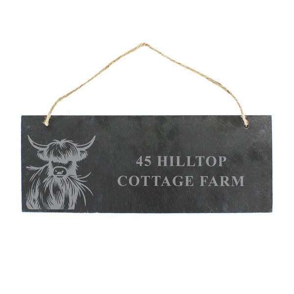 Personalised Highland Cow Slate Hanging Sign