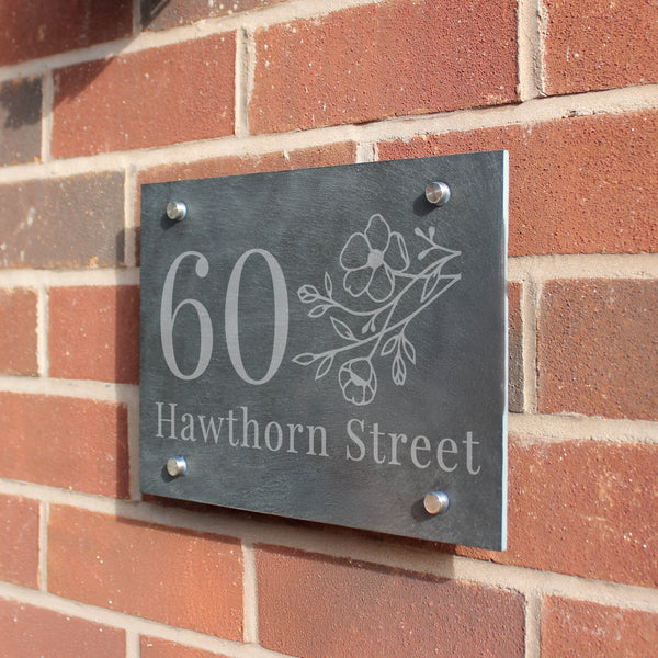 Personalised Floral House Number Slate House Sign